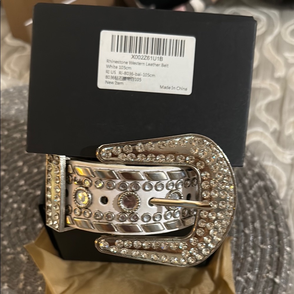 Sparkling Rhinestone Leather Belt - Silver